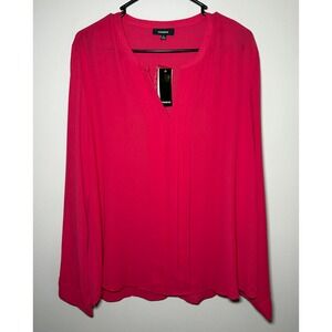 PREMISE Women XL Pink Long Sleeve V Neck Blouse NEW With Tags